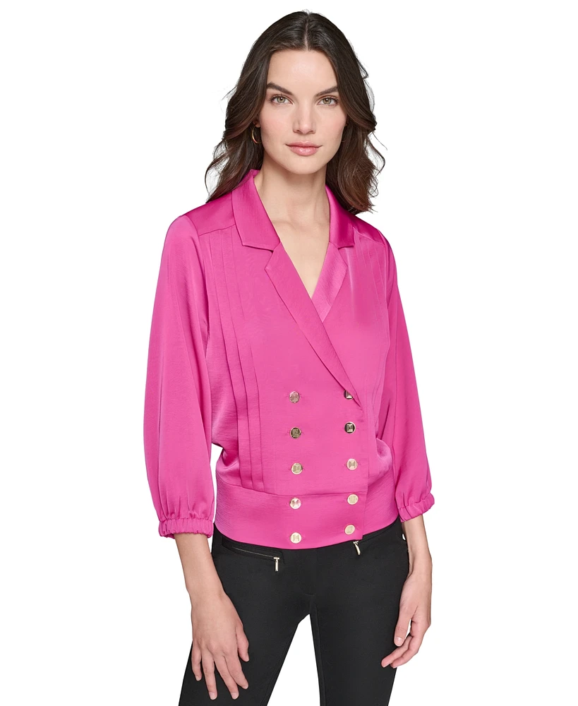 Karl Lagerfeld Paris Women's Double-Breasted Satin Top