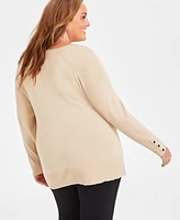 Jm Collection Plus Ribbed V-Neck Sweater, Created for Macy's