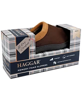 Haggar Men's Indoor/Outdoor Microsuede Clog Slipper with Plaid Fleece Lining