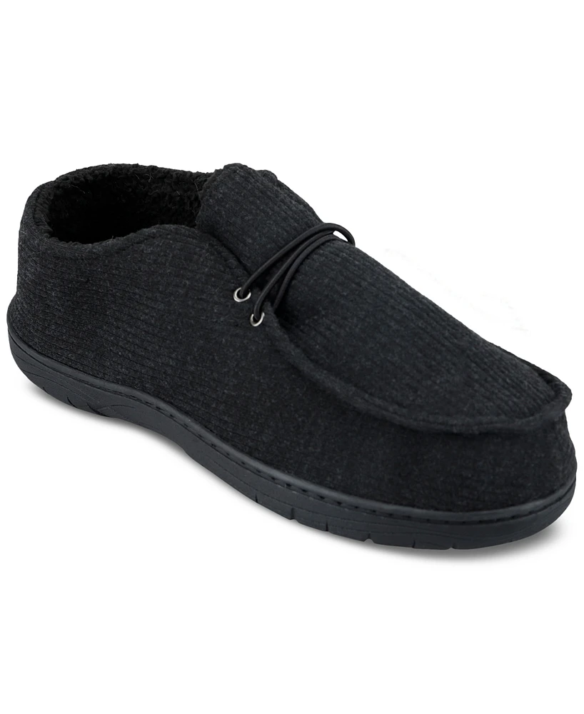 Haggar Men's Ribbed Fabric Chukka Boot Indoor/Outdoor House Slipper with Cozy Fleece Lining