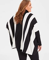 Jm Collection Women's Printed Poncho Turtleneck Sweater, Created for Macy's