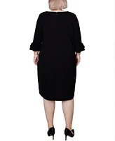 Ny Collection Plus 3/4 Length Sleeve Textured Knit Dress