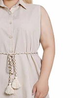 Ny Collection Plus Sleeveless Belted Fringed Dress