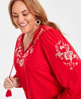 Style & Co Women's Shine Embroidered Long-Sleeve Blouse, Created for Macy's