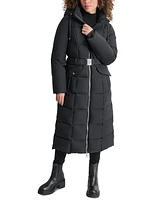 Dkny Womens Maxi Belted Hooded Puffer Coat