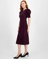 Anne Klein Women's Suede Puff-Sleeve Midi Dress