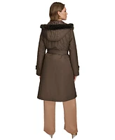 Donna Karan New York Women's Faux-Fur-Trim Hooded Raincoat