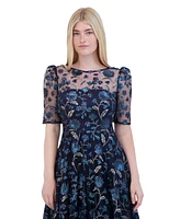 Eliza J Petite Boat-Neck Floral-Sequin Midi Dress