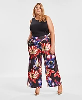 I.n.c. International Concepts Women's High-Rise Printed Satin Wide-Leg Pants, Created for Macy's