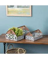 Slickblue Galvanized Metal Barn Caddy Tray (Set of 2)