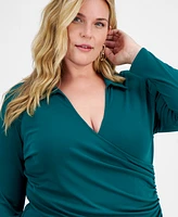 I.n.c. International Concepts Plus Size Collared Faux-Wrap Top, Created for Macy's