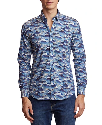 Paisley & Gray Men's Brian Slim Fit Long Sleeve Button-Front Wave Print Shirt