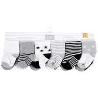 Hudson Baby Baby Boys Hudson Unisex Grow with Me Cotton Terry Socks, Gray Black Stars, 0-6 and 6-12 Months