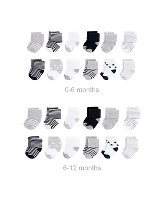 Hudson Baby Baby Boys Hudson Unisex Grow with Me Cotton Terry Socks, Gray Black Stars, 0-6 and 6-12 Months