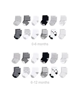 Hudson Baby Baby Boys Hudson Unisex Grow with Me Cotton Terry Socks, Gray Black Stars, 0-6 and 6-12 Months