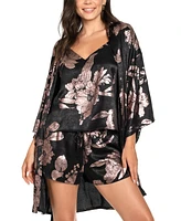 Midnight Bakery Women's Floral Hammered Satin Robe