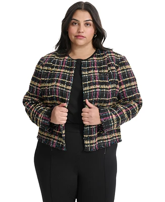 Karl Lagerfeld Paris Plus Tweed Open-Front Jacket, Created for Macy's