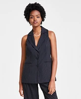 Bar Iii Women's Pinstriped Longline Vest, Created for Macy's