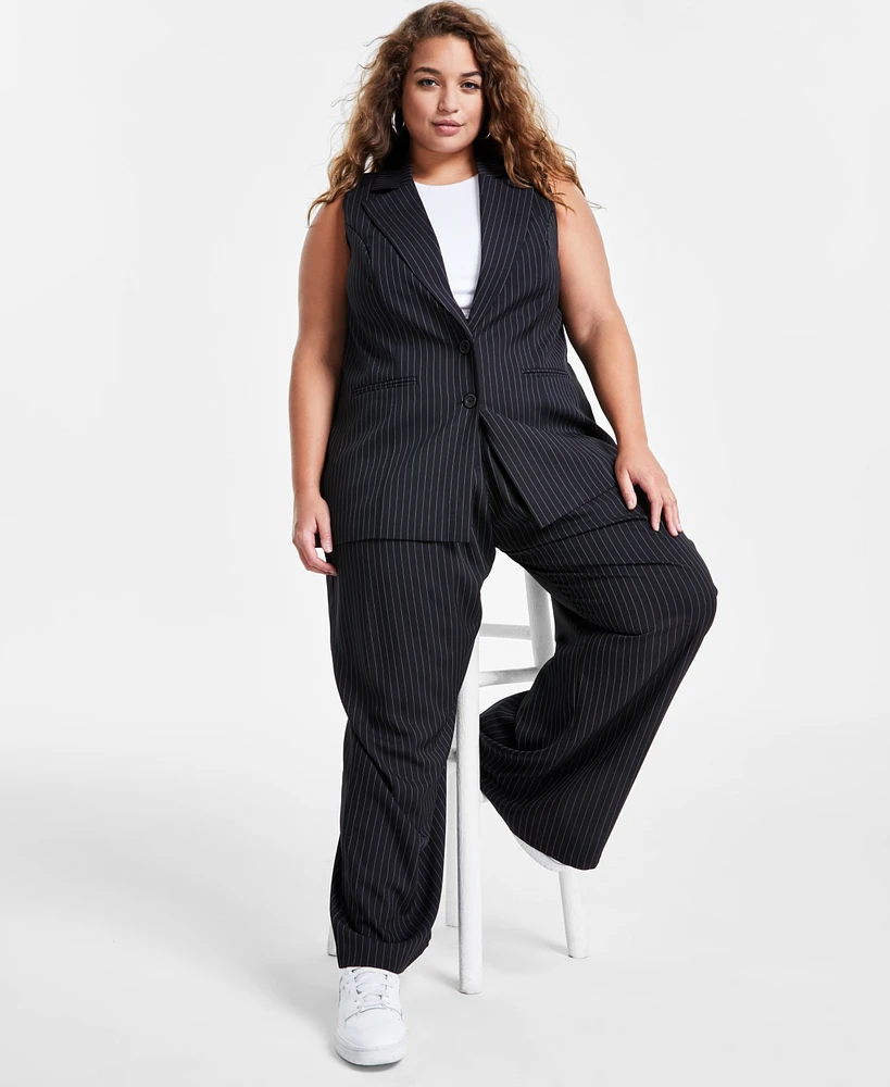 Bar Iii Trendy Plus Long Pinstriped Vest, Created for Macy's