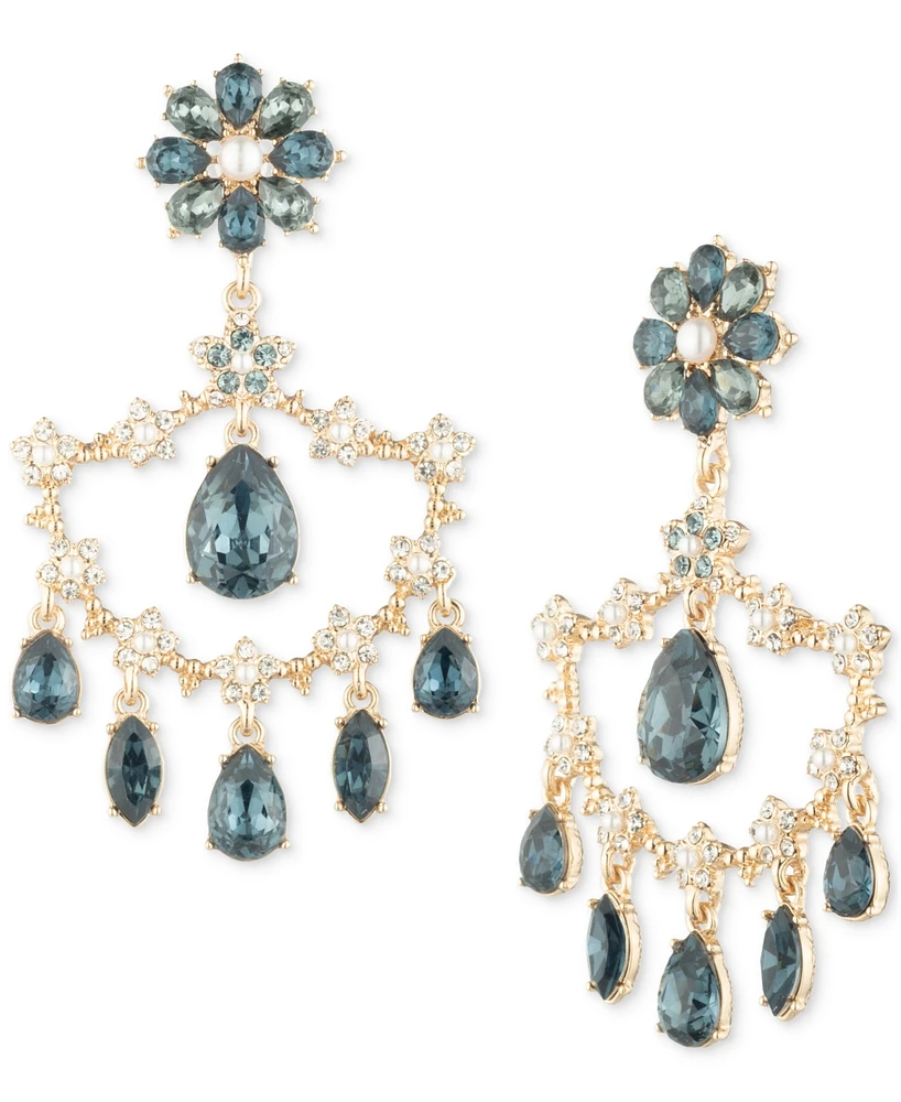 Marchesa Gold-Tone Pave, Stone & Imitation Pearl Flower Chandelier Earrings