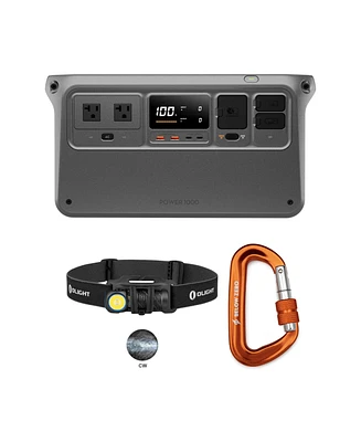 Dji Power 1000 with 1100 Lumens Led Rechargeable Right-Angle Flashlight with headband and Heavy Duty Carabiner bundle