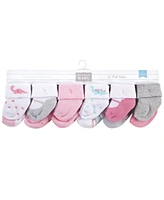 Hudson Baby Baby Girls Cotton Rich Newborn and Terry Socks Dino, 0-3 Months