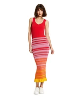 Mac Duggal Women's Striped Fitted Sleeveless Knit Midi Dress