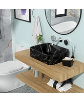 Streamdale Furniture 19" X 15" Black And Gray Marble Pattern Ceramic Rectangular Vessel Bathroom Sink