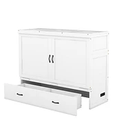 Simplie Fun Queen Size Murphy Bed With Usb Port And A Large Drawer, White