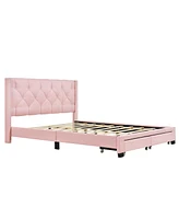 Simplie Fun Queen Size Storage Bed Linen Upholstered Platform Bed With Two Drawers - Pink