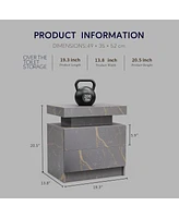 Nightstand Led Bedside Table Cabinet Lights Modern End Side With 2 Drawers For Bedroom (Gray Gold)