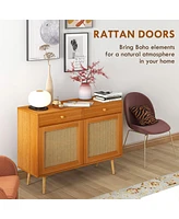 Streamdale Furniture Boho Storage Cabinet with Rattan Doors