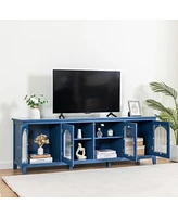 Streamdale Furniture 71" Stylish Tv Cabinet in Antique Blue, Solid Wood Frame, Glass Door & Metal Handle