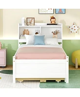 Streamdale Furniture Twin Bed with Usb, Bookcase, Trundle, & Storage