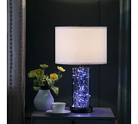 Streamdale Furniture 21.25" In Cynx Led Night Light Mid-Century Glass Black Chrome Table Lamp