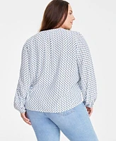 On 34th Trendy Plus Size Printed Long Sleeve Top Kick Flare Cropped Denim Jeans Created For Macys