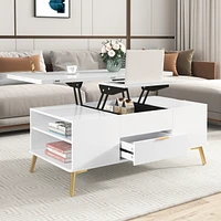 Streamdale Furniture Modern Lift Top Coffee Table Multi Functional Table With Drawers In White