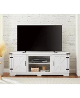 Versatile 64.8'' White Farmhouse Tv Stand with Cable Management and Adjustable Shelves