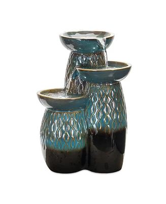 Slickblue Ceramic Tiered Bowl Fountain With Blue And Black Finish 23"h