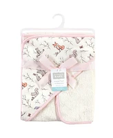 Hudson Baby Infant Girl Cotton Hooded Towel and Washcloth 2pc Set, Enchanted Forest, One Size