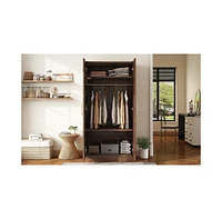 2-Door Wooden Wardrobe Armoire with 3 Storage Shelves, Brown