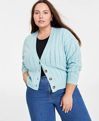 On 34th Trendy Plus Size Pointelle-Stitch Cardigan, Created for Macy's