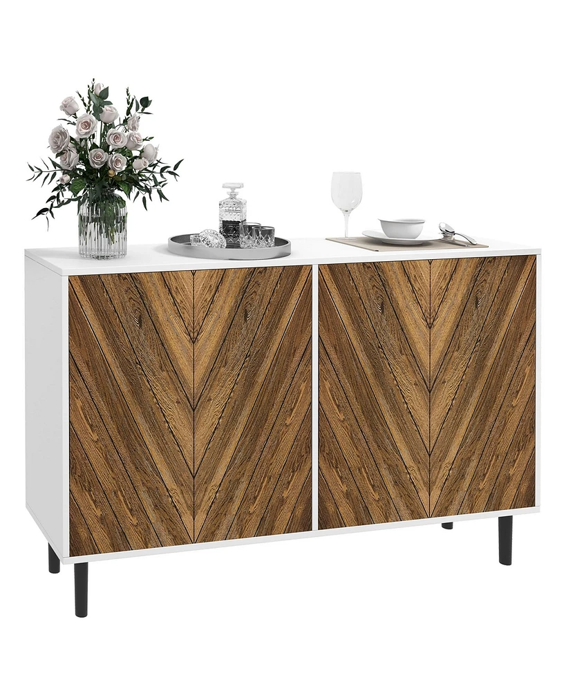 Homcom Sideboard Buffet Cabinet with Chevron Doors, Pine Wood Legs, Brown