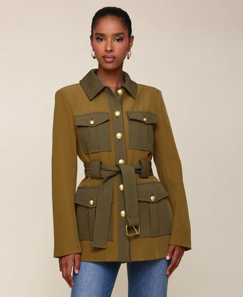 Avec Les Filles Women's Belted Long-Sleeve Military Jacket