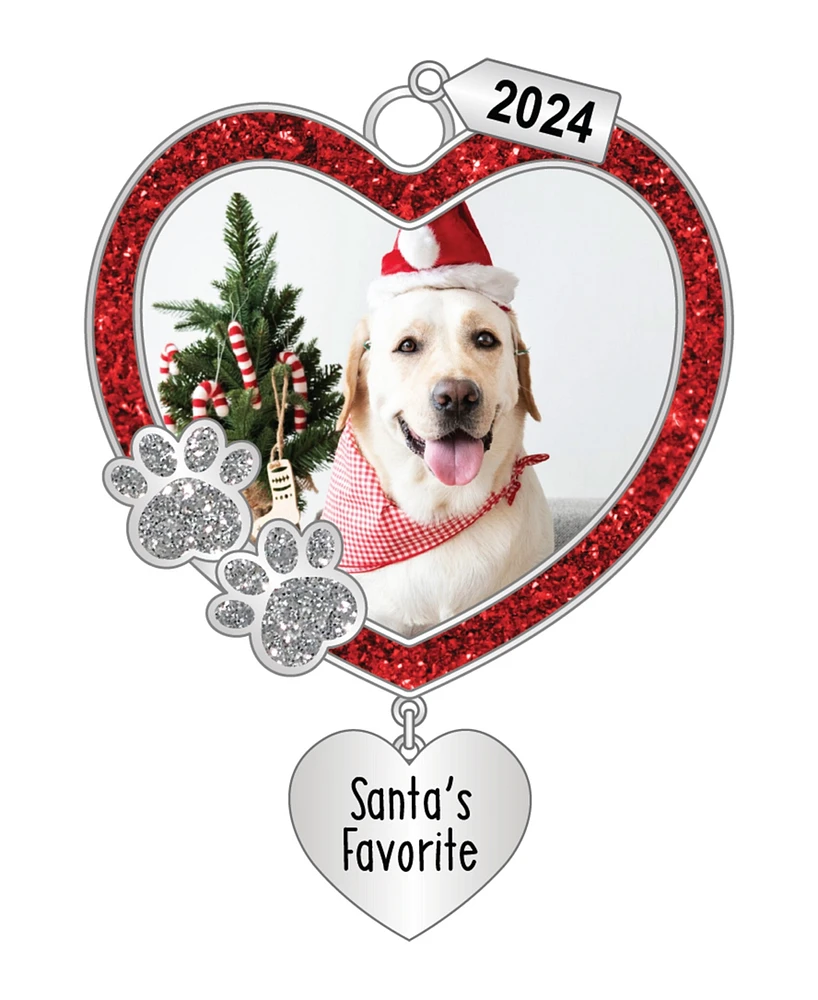 Ganz Sentiment Ornament Heart with Paw Prints Pet Frame with Heart Dangle 'Santa's Favorite' with Dated 2024 Charm