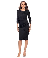 Xscape Women's Long-Sleeve Ruffled Lace Midi Dress