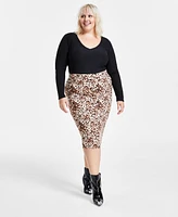 Bar Iii Trendy Plus Cheetah-Print Midi Skirt, Created for Macy's