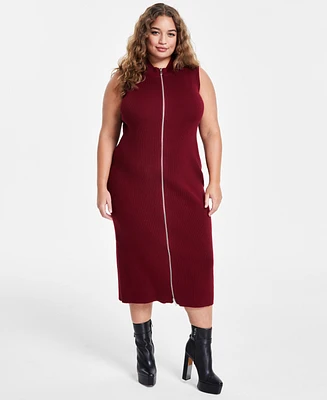 Bar Iii Trendy Plus Size Zip-Front Sweater Dress, Created for Macy's