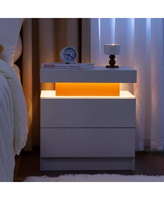 Streamdale Furniture Nightstand Led Bedside Table Cabinet Lights Modern End Side With 2 Drawers For Bedroom (White Red)