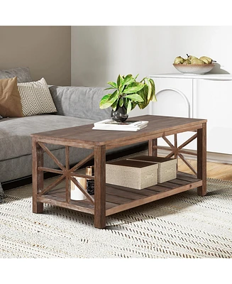 Simplie Fun Spacious and Versatile Open Base Wooden Coffee Table